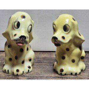 Vintage Spotted Yellow Dog Salt & Pepper Shakers Set Japan Kitsch Mid Century